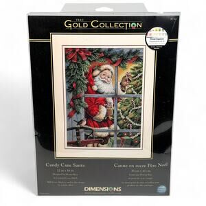 Candy Cane Santa Counted Cross Stitch Kit 12 x 16 Inch Dimensions 8734 Christmas